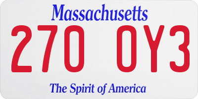 MA license plate 270OY3