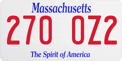 MA license plate 270OZ2