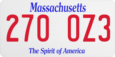 MA license plate 270OZ3