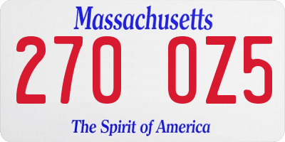 MA license plate 270OZ5