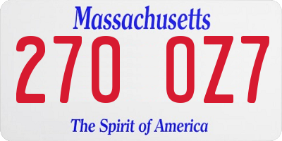 MA license plate 270OZ7