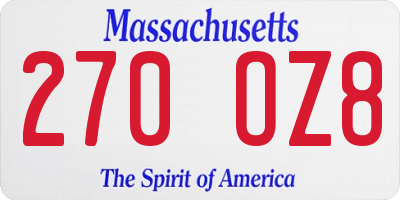 MA license plate 270OZ8