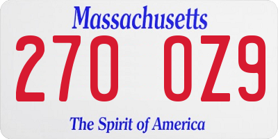MA license plate 270OZ9