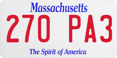 MA license plate 270PA3