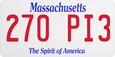 MA license plate 270PI3