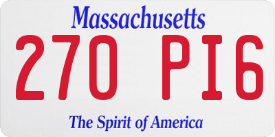 MA license plate 270PI6