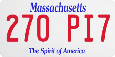 MA license plate 270PI7