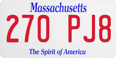 MA license plate 270PJ8