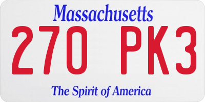 MA license plate 270PK3