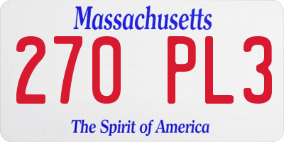 MA license plate 270PL3