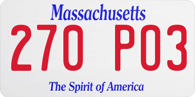 MA license plate 270PO3