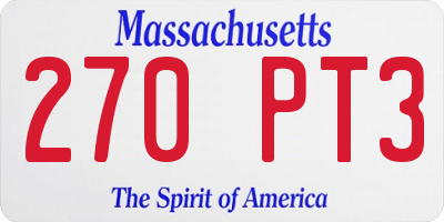 MA license plate 270PT3