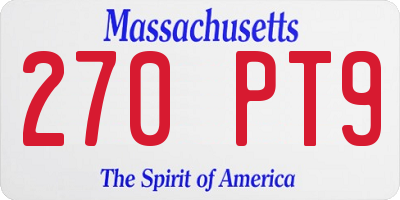 MA license plate 270PT9