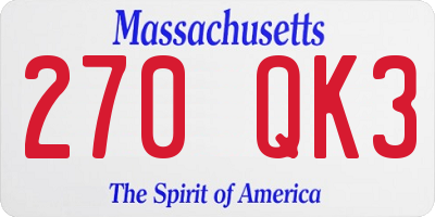 MA license plate 270QK3