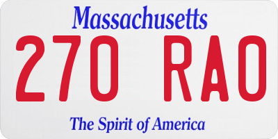 MA license plate 270RA0