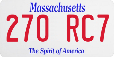 MA license plate 270RC7