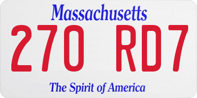 MA license plate 270RD7