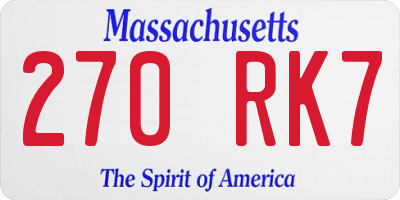 MA license plate 270RK7