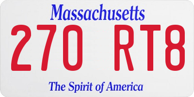 MA license plate 270RT8