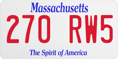 MA license plate 270RW5