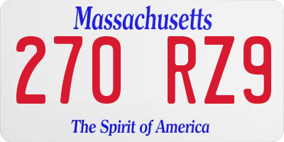 MA license plate 270RZ9