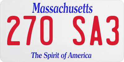 MA license plate 270SA3