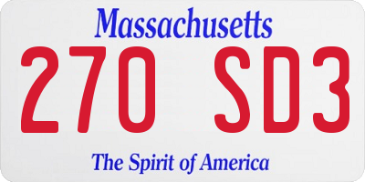 MA license plate 270SD3