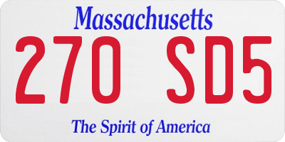 MA license plate 270SD5