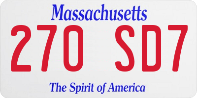 MA license plate 270SD7