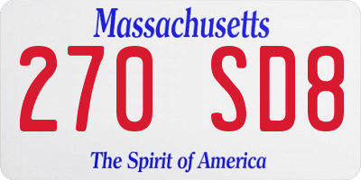 MA license plate 270SD8