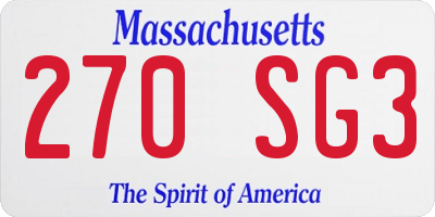 MA license plate 270SG3