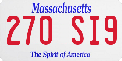 MA license plate 270SI9