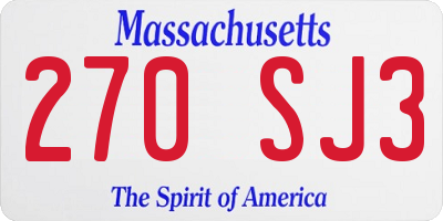 MA license plate 270SJ3