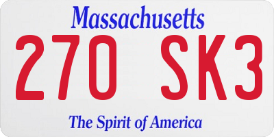 MA license plate 270SK3