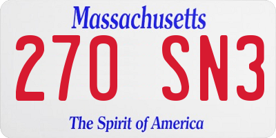 MA license plate 270SN3