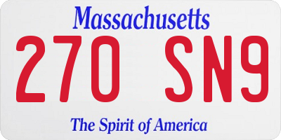 MA license plate 270SN9