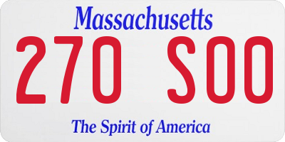 MA license plate 270SO0