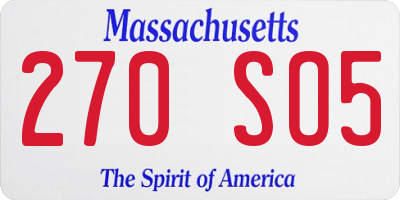 MA license plate 270SO5