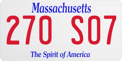 MA license plate 270SO7