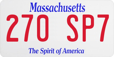 MA license plate 270SP7