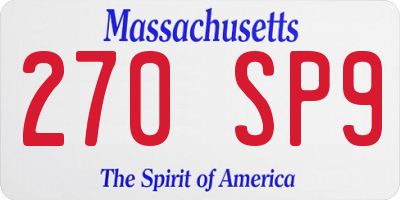 MA license plate 270SP9