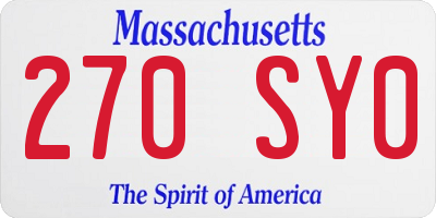 MA license plate 270SY0