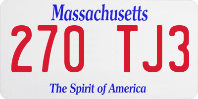 MA license plate 270TJ3
