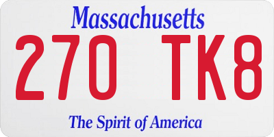 MA license plate 270TK8