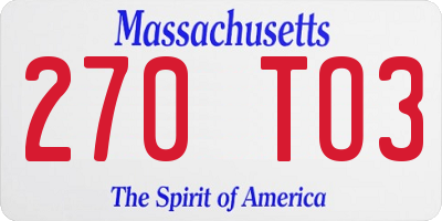 MA license plate 270TO3