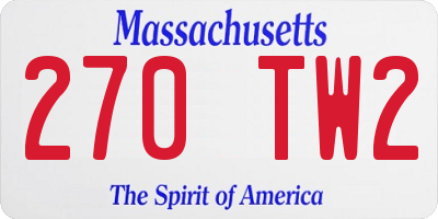 MA license plate 270TW2
