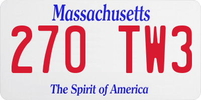 MA license plate 270TW3