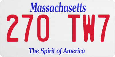 MA license plate 270TW7
