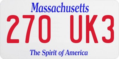 MA license plate 270UK3