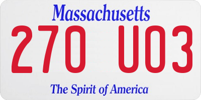 MA license plate 270UO3